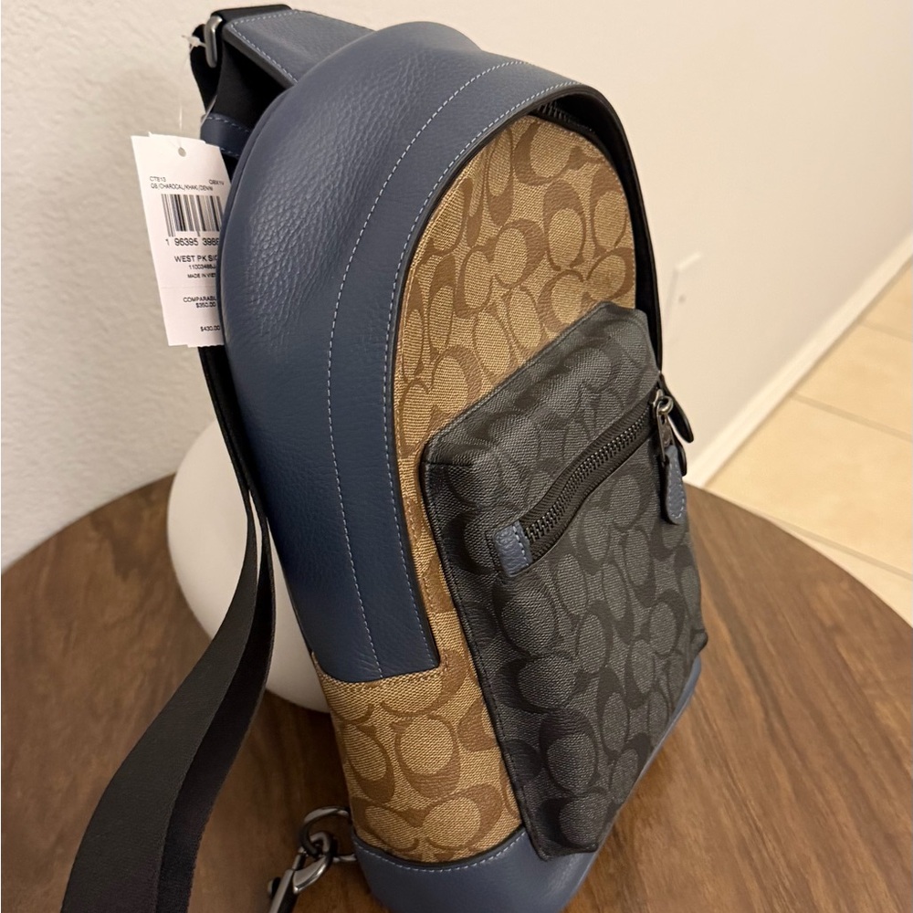 Men's Coach Tan and Blue Backpack - Picture 2 of 4